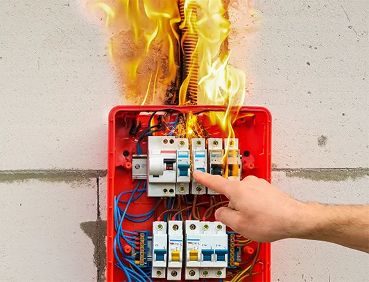 Quadro elétrico em curto-circuito